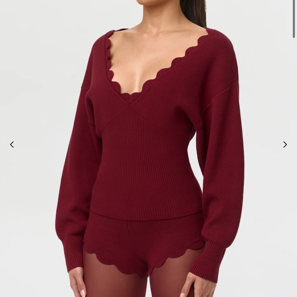 Scalloped Burgundy Sweater and Shorts Set Naked Wardrobe